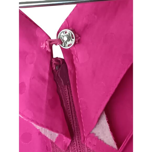 Vintage Dennis Goldsmith Pink Silk Swiss Dot Midi Dress Shoulder Pads SZ 4 - Picture 16 of 16